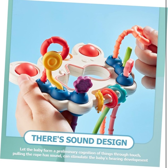 Baby👶🏻Pull String Pumping Teether Sensory Tummy Time & Fine Motor Skills Toy - Picture 5 of 11
